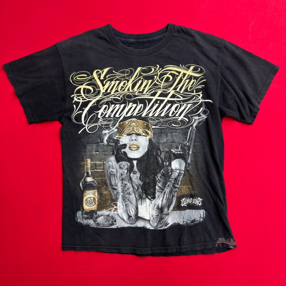 VTG Y2K Mens Smokin‎ The Competition Graphic T-Shirt Black Chicano Streetwear L